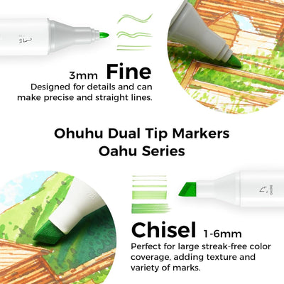 Ohuhu Marker Stifte, 100 Farben Stiften Marker Pen verdoppelt spitzt Kunst Sketch Twin Marker Stifte