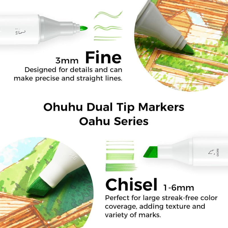Ohuhu Marker Stifte, 100 Farben Stiften Marker Pen verdoppelt spitzt Kunst Sketch Twin Marker Stifte