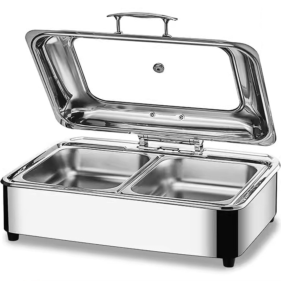Chafing Dish Elektrisch, 9L Edelstahl Speisewärmer Buffetwärmer mit Sichtbarem Glasdeckel, Kommerzie