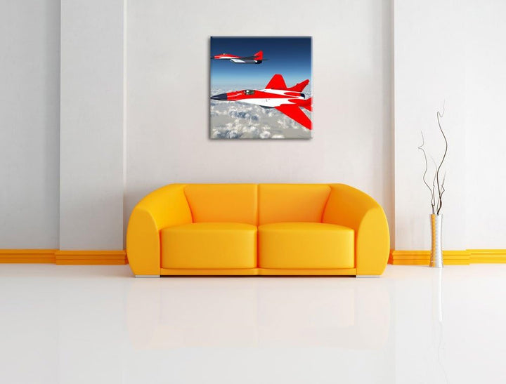 Pixxprint Kampfjets 70x70cm Leinwandbild Wandbild Kunstdruck, 70x70