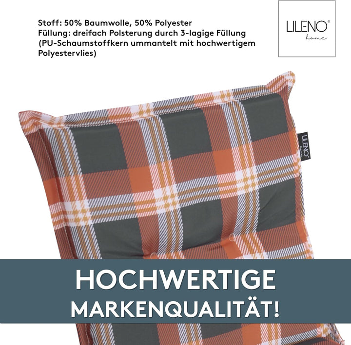 LILENO HOME Gartenstuhl Auflagen als [2er Set - Niedriglehner] in Karo Rot - Bequeme Liegen als Sitz