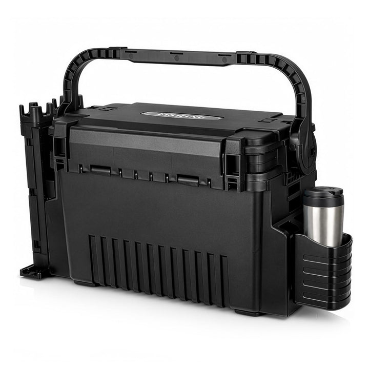 2-stöckig Gross Angelkoffer Tackle Box mit Rutenhalter & Becherhalter, klappbarem Tragegriff, 43×23×