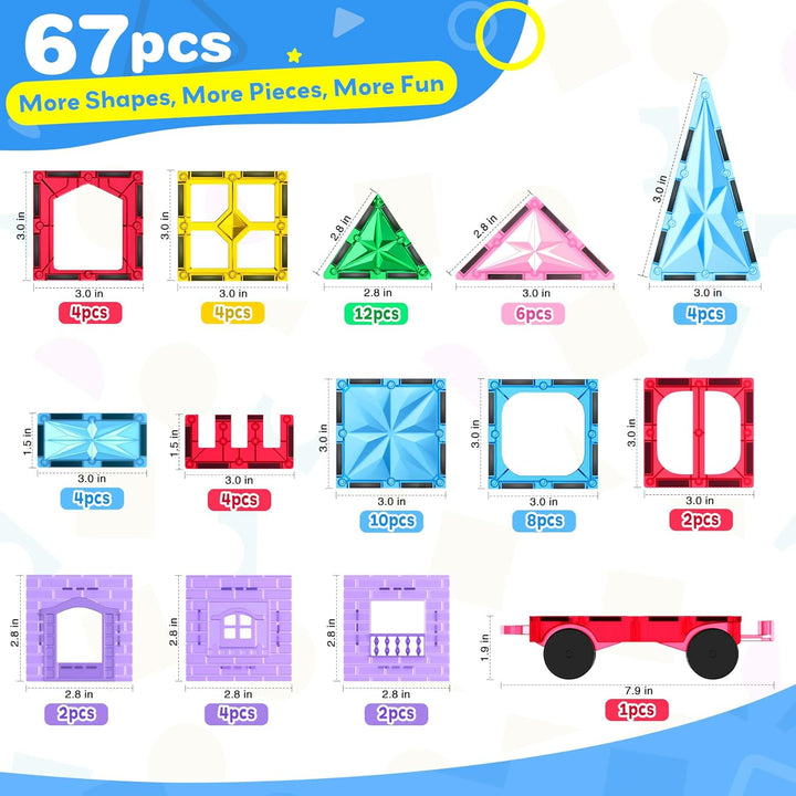WOOBLO 67 Teile Magnetische Bausteine,Kinderspielzeug,STEM-Magnetblöcke,sensorisches Spielzeug, Kind