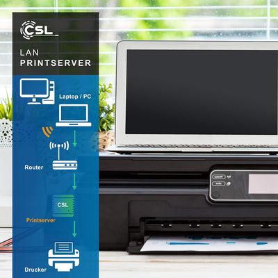 CSL - LAN Printserver Druckerserver - Fast Ethernet - USB2.0 High Speed - LRP Print Server für Windo