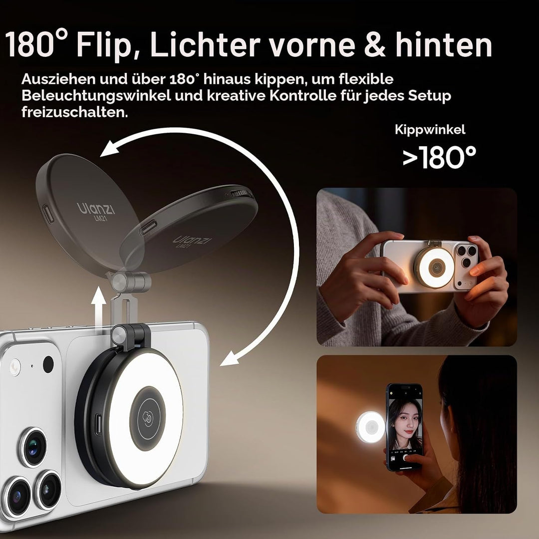 ULANZI LM21 Magnetische Selfie Licht, Selfie Ringlicht für iPhones, Handy Ringlicht mit 3 Farbtemper