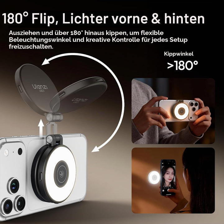 ULANZI LM21 Magnetische Selfie Licht, Selfie Ringlicht für iPhones, Handy Ringlicht mit 3 Farbtemper