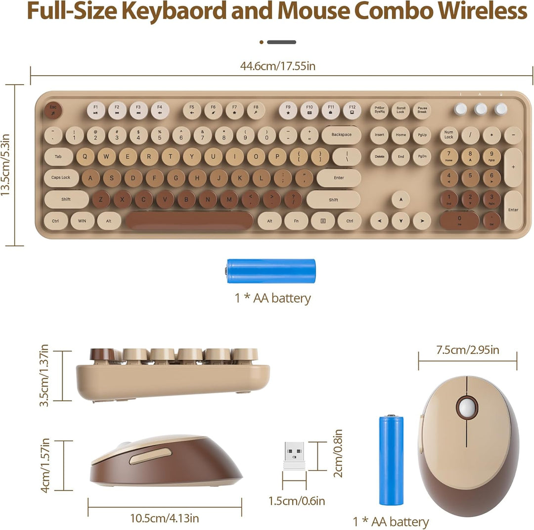 SOLIDEE kabellose Tastatur- und Maus-Kombination,Retro-Schreibmaschinen-Tastatur,2.4GHz runde Tasten