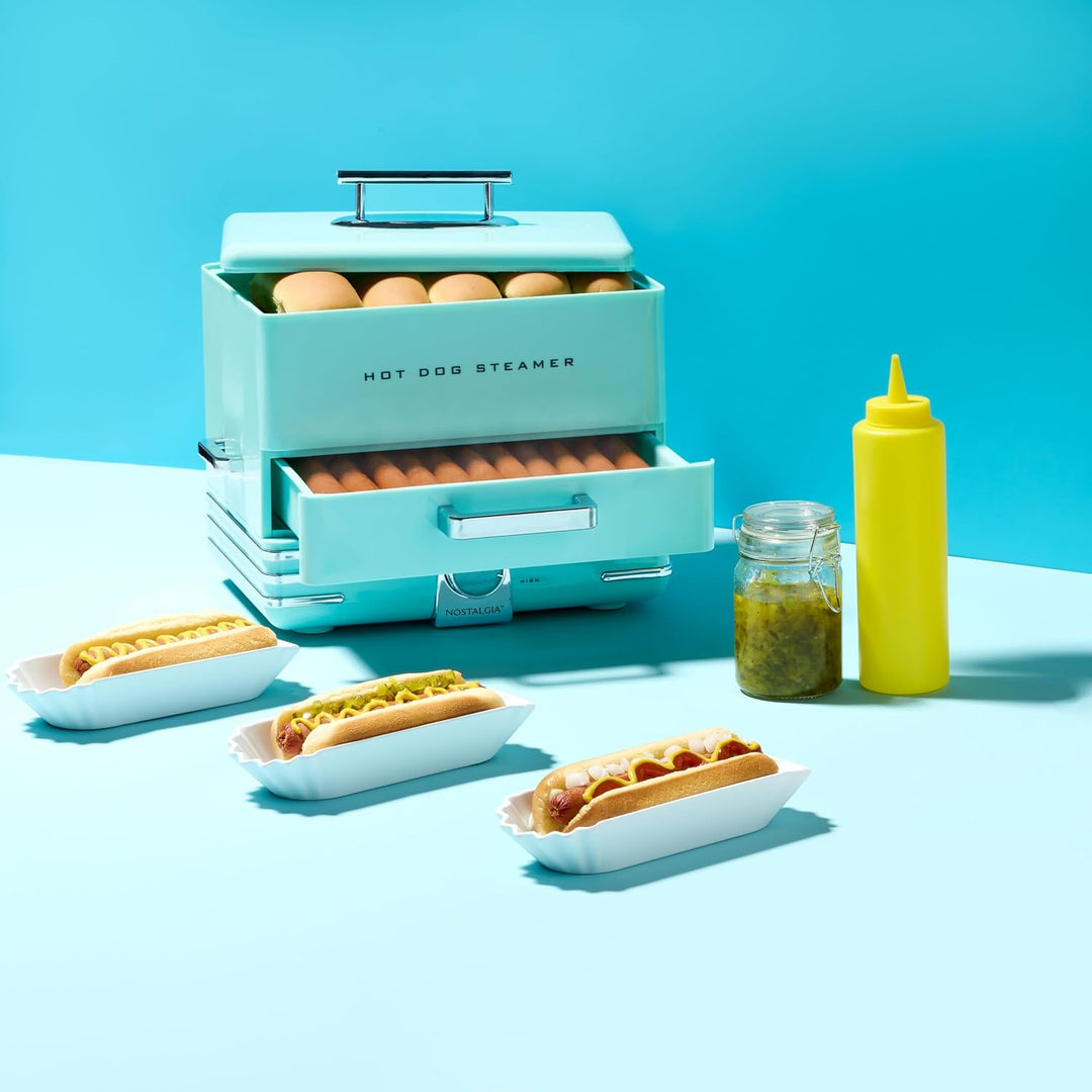 Nostalgia Extra grosser Dampfgarer im Diner-Stil, 20 Hot Dogs und 6 Brötchen, perfekt für Frühstücks