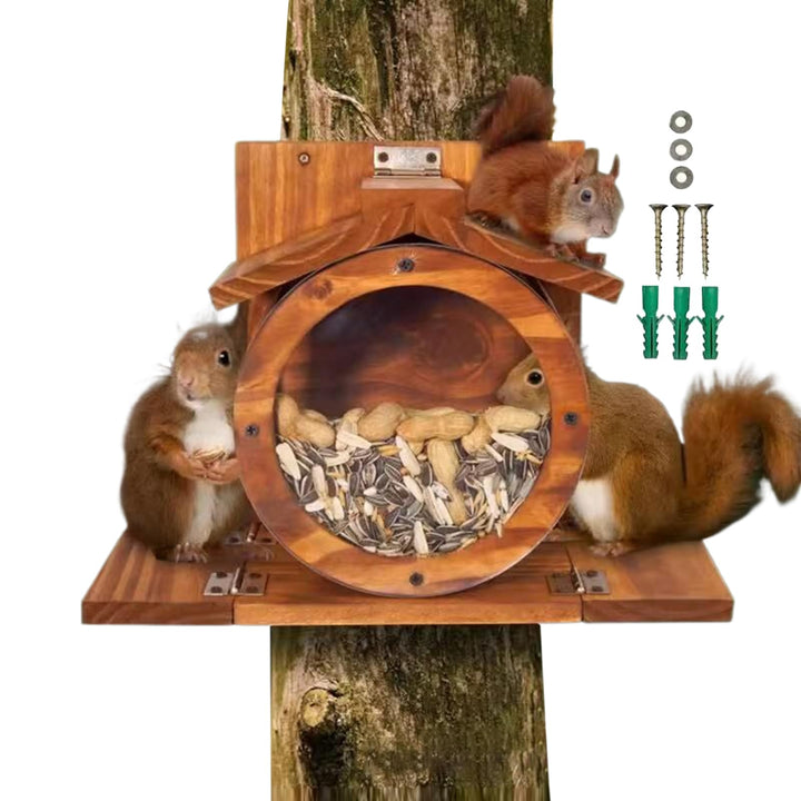 Eichhörnchen Futterstation aus Holz - Chipmunk-Feeder mit Belüftungslöchern,Aufhängbar Für Nüsse Mai