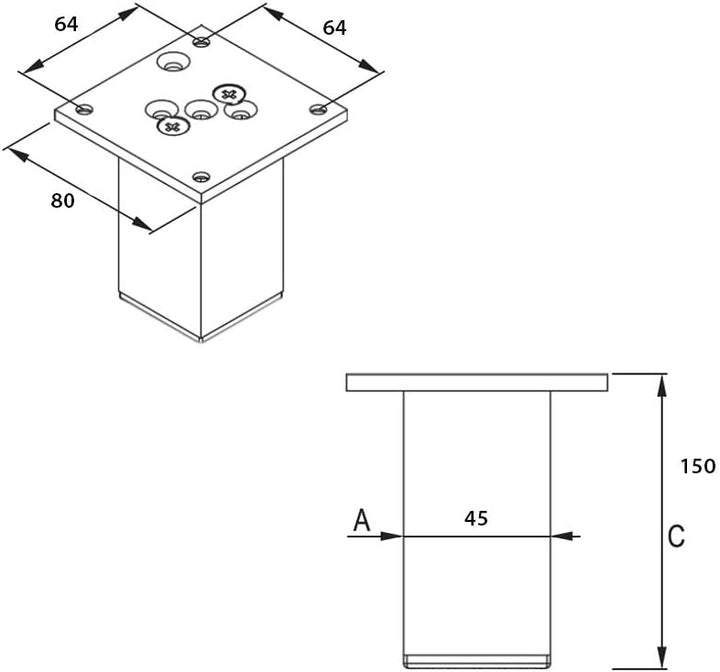 sossai® Exklusiv - Aluminium Möbelfüsse | E4MF-N | 4er Set | Höhe: 150mm | Farbe: Chrom 4 Stück, Höh