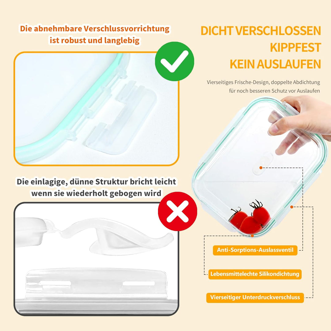LNWSN Frischhaltedosen Glas mit Deckel 6er, 1520ml Hochtransparente Borosilikatglas Meal Prep Boxen