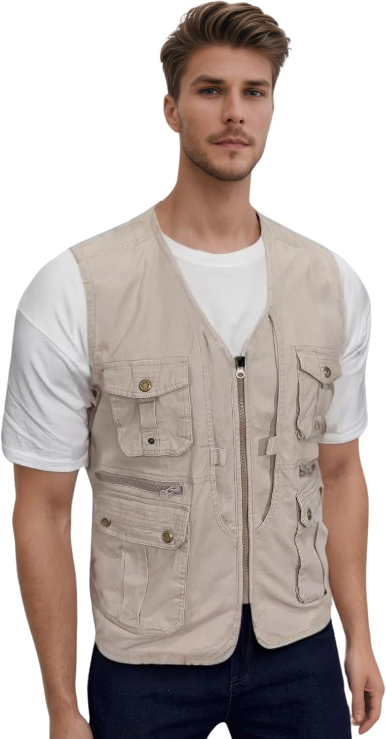 Herren Outdoor Weste Anglerweste mit Vielen Taschen Freizeit Jagd Herrenwesten Sommer Camping Multif