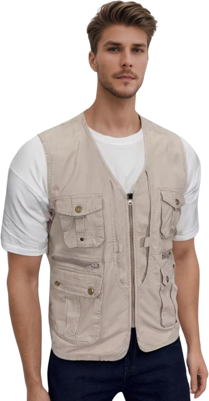 Herren Outdoor Weste Anglerweste mit Vielen Taschen Freizeit Jagd Herrenwesten Sommer Camping Multif