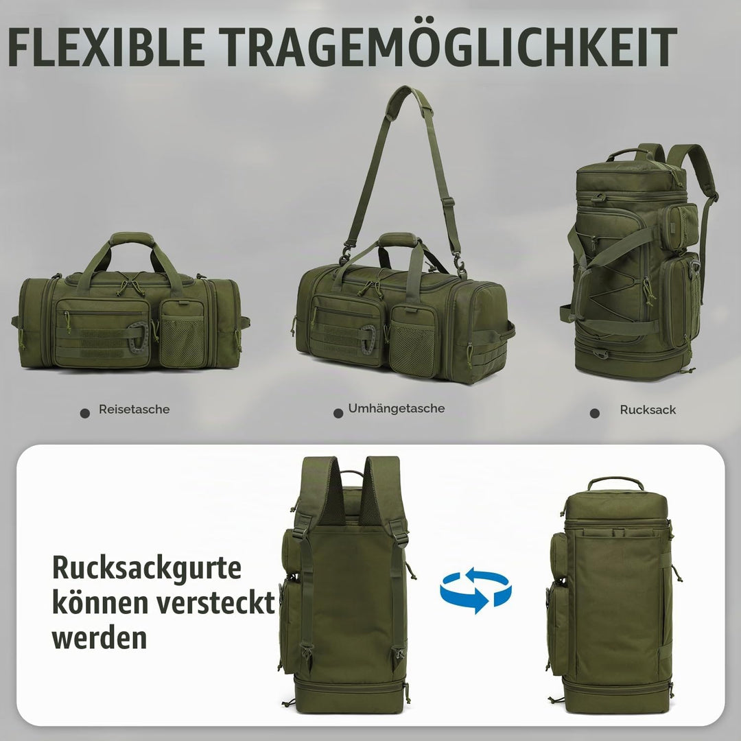 Taktische Reisetasche Sporttasche 40-45L Erweiterbar 3-in-1 Sporttaschen Herren Mittel mit Schuhfach
