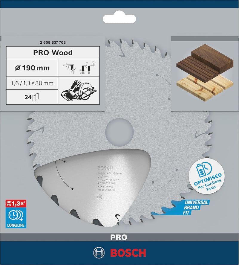 Bosch Accessories 1x Kreissägeblatt Standard for Wood (Holz, Sägeblatt Ø 190 x 30 x 1,6 mm, 24 Zähne