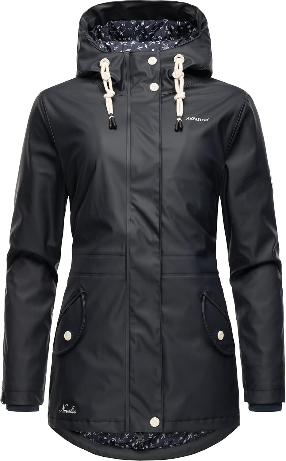 Navahoo Damen Übergangsjacke Regenmantel wasserdicht lang warm gefüttert mit Kapuze Oceans Heart XS-