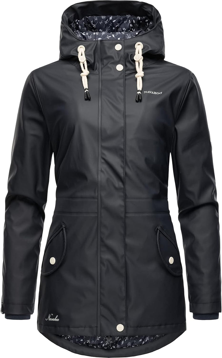 Navahoo Damen Übergangsjacke Regenmantel wasserdicht lang warm gefüttert mit Kapuze Oceans Heart XS-