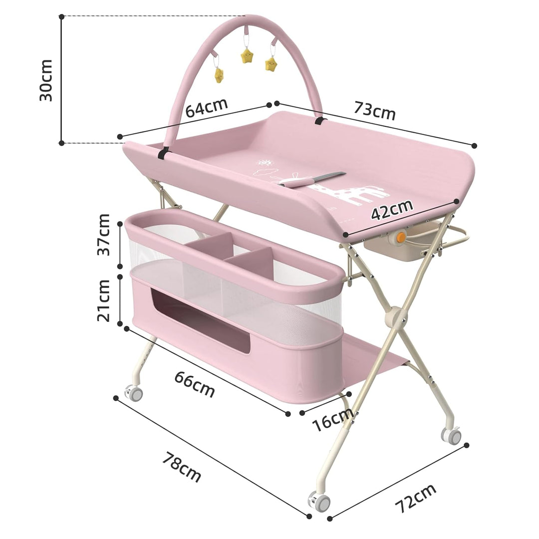 OHMG Wickeltisch für Babys,tragbarer klappbarer Wickeltisch mit Rollen,Mobile wickeltisch klappbar,w