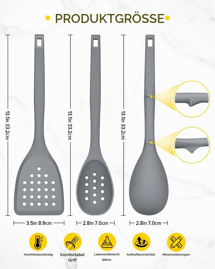 Packung von 4 Silikon Kochgeräte Set, Non-Stick-Festspalten und hitzebeständige Schlitzlöffel mit Rü