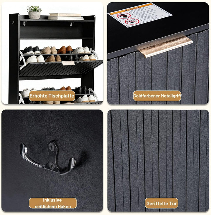 LEADZM Schuhschrank Schmal,Schuhkipper mit 2 Flip-Schubladen Schuhregal für den Eingang, Flur, Wohnz