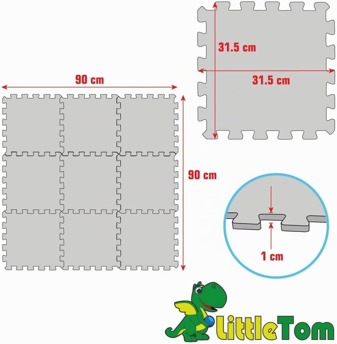 LittleTom Spielmatte Baby Puzzlematte - 9 Matten je 30x30x1 cm Krabbelmatte 90x90 cm Bodenmatte Kind
