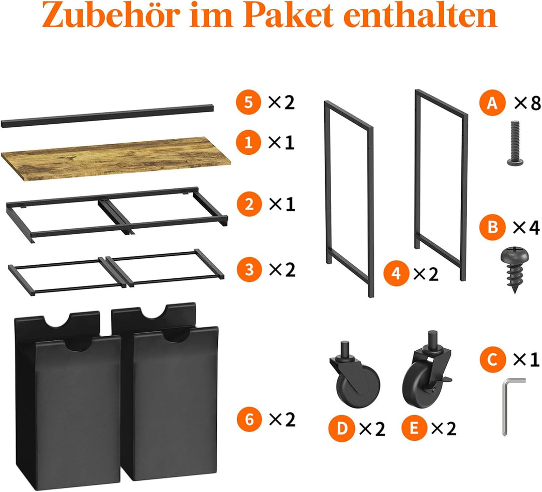 Lifewit Rollbarer Wäschekorb, 95L 2 ausziehbare Wäschekörbe für Wäsche mit oberem Regal &amp; 2 abnehmba
