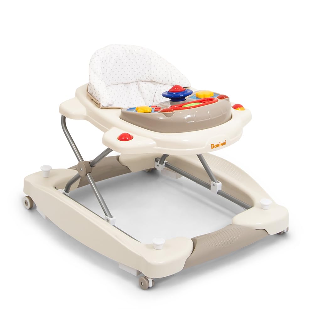 Baninni Lauflernhilfe Classic 2in1 beige - Baby Lauflernhilfe mit Rollschaukelfunktion Licht Musik S