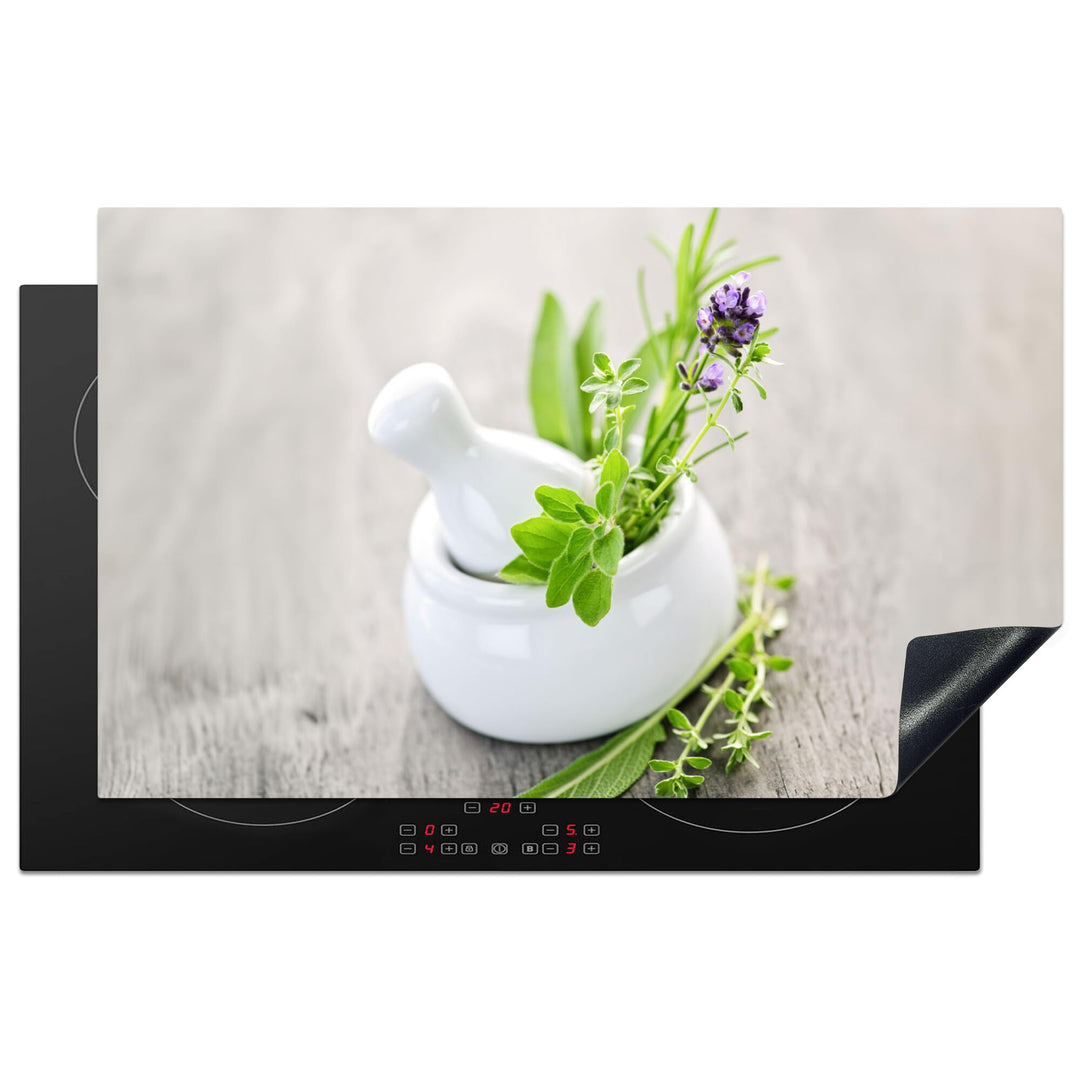 KitchenYeah© Herdabdeckplatte Einteilig Abdeckplatten Cerankochfeld Kräuter im Topf 52L x 85B cm, Kr
