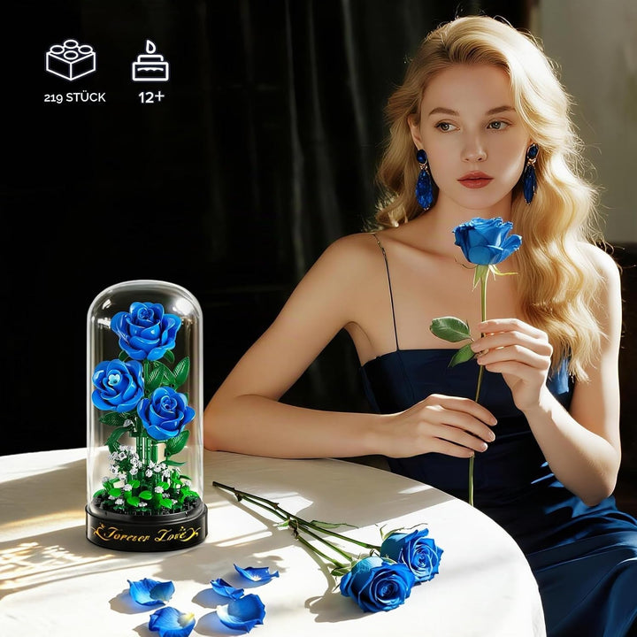 HiWEEGO Blumen Rosen Bauset mit LED Licht &amp; Abdeckung – 219 Teile Rosenstrauss Ostergeschenke, 3,6 M