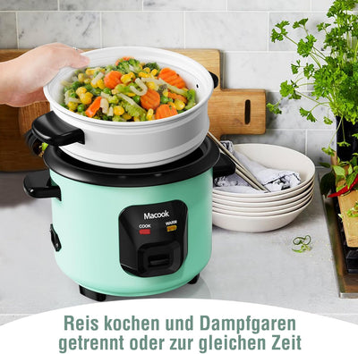 0.6 L Mini-Reiskocher 3-Tassen ungekocht, Macook Tragbarer Antihaft-Reis-Kocher, mit Aluminium-Dampf