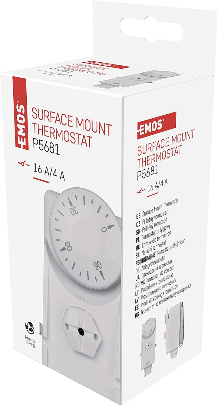 EMOS Anlegethermostat mit Drehknopf und Schraubenfeder, analoger Rohranlegethermostat für Heizung un