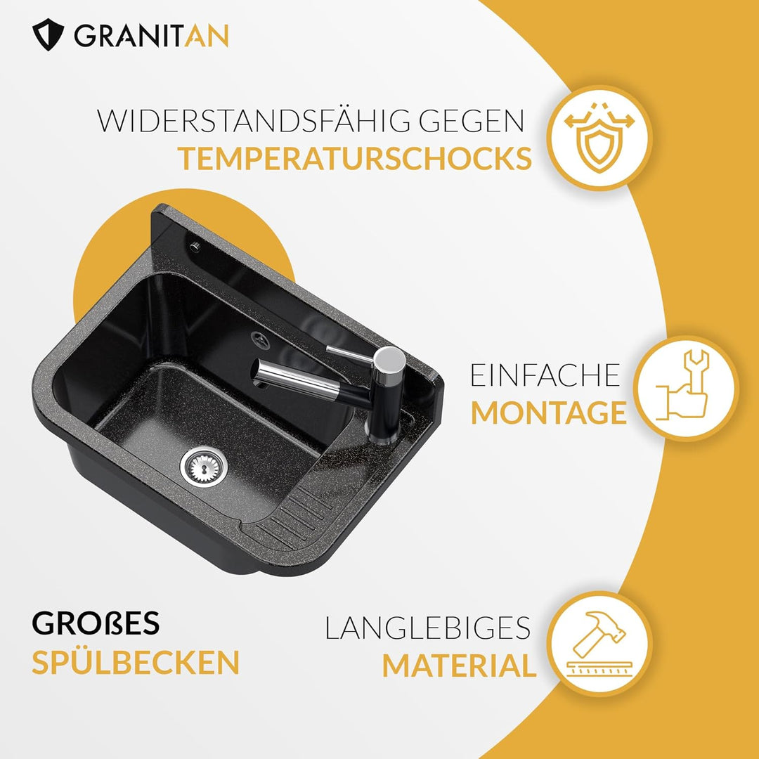 Granitan Ausgussbecken für Garage Keller Werkstatt und Waschküche - Universal Waschtrog mit Siphon -