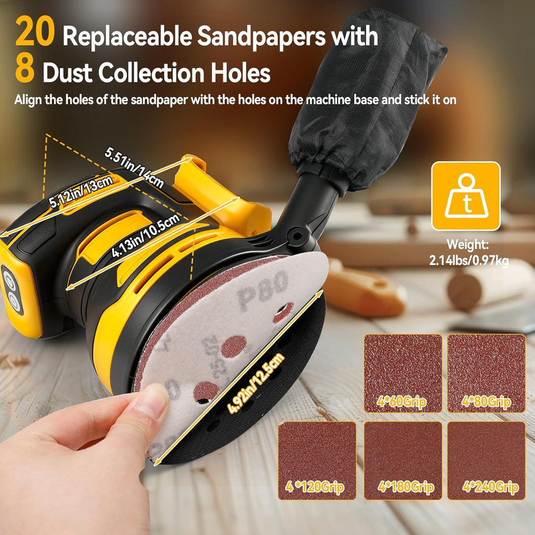 Bürstenloser Exzenterschleifer für kompatibel mit Dewalt 20 V Akku, 12,7 cm bürstenloser elektrische