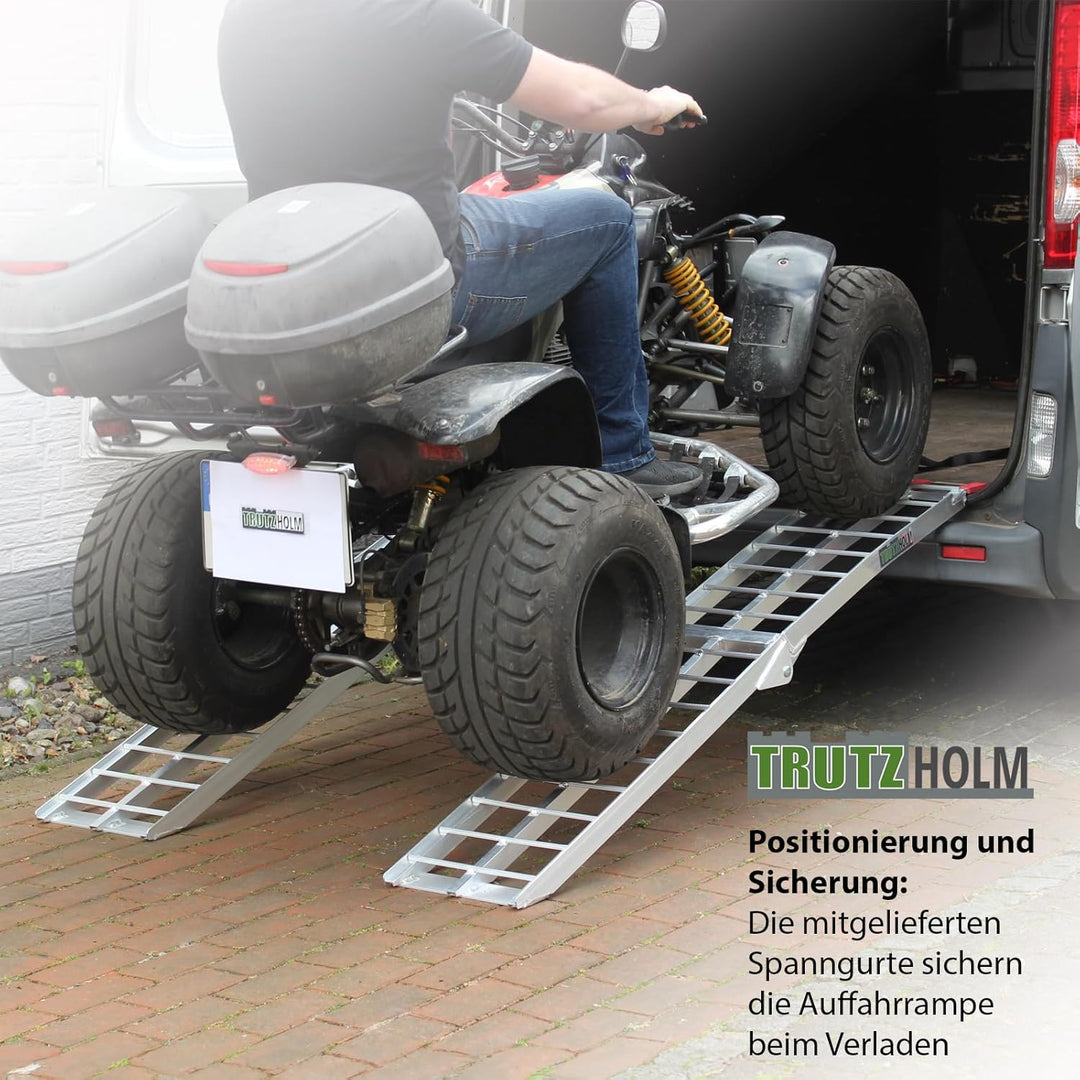 TRUTZHOLM 2 x Auffahrrampe klappbar 180 cm Traglast 680 kg Alu grau geriffelte Einzelstäbe Verladera