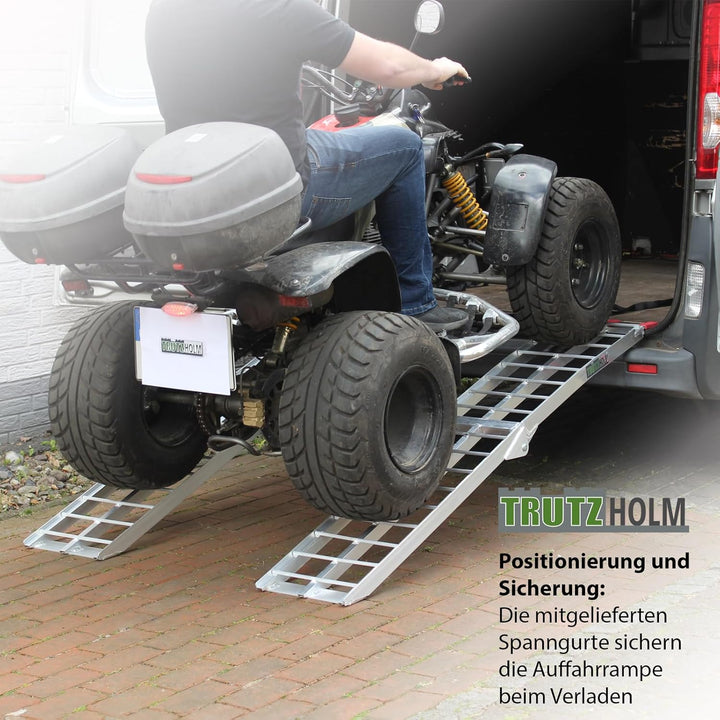 TRUTZHOLM 2 x Auffahrrampe klappbar 180 cm Traglast 680 kg Alu grau geriffelte Einzelstäbe Verladera