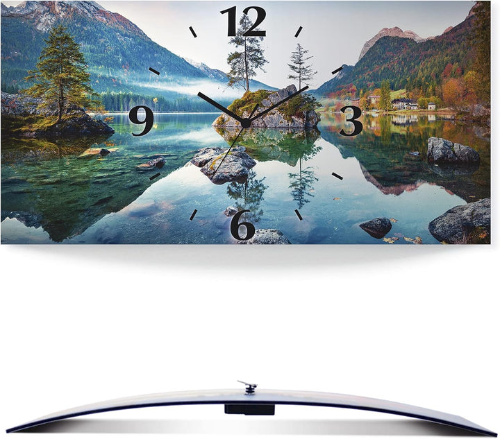 ARTLAND Wanduhr ohne Tickgeräusche Alu Quarzuhr lautlos 60x30 cm Rechteckig Landschaftsbilder Natur