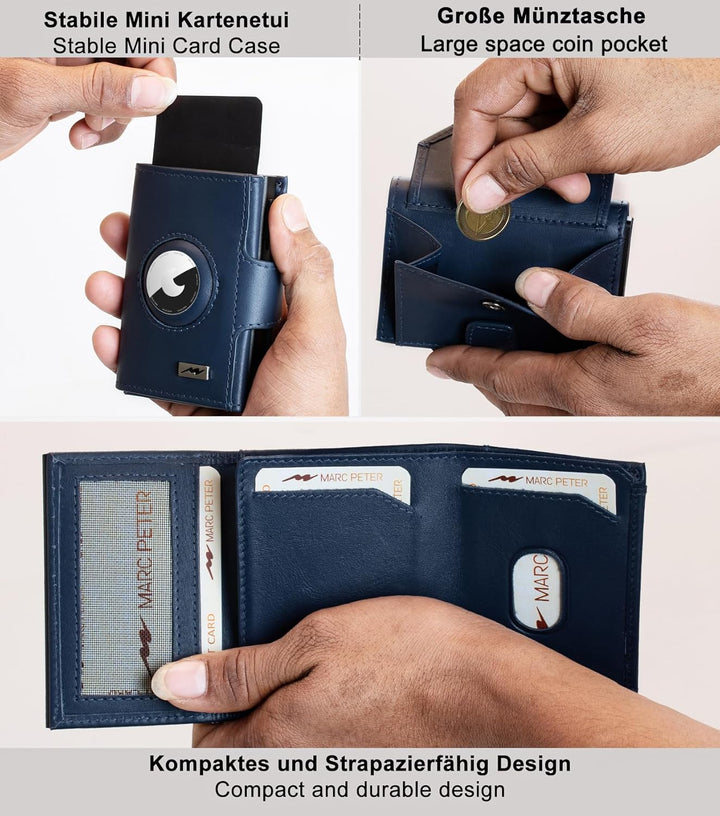 Marc Peter® Chicago Leder Push Air Slim Wallet - Airtag Geldbörse mit Münzfach - RFID Schutz kleines
