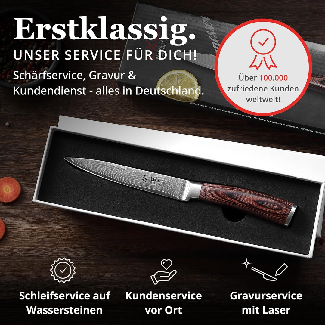 Wakoli EDIB Damastmesser Allzweckmesser 12,50cm Klinge extrem scharf aus 67 Lagen I Damast Küchenmes