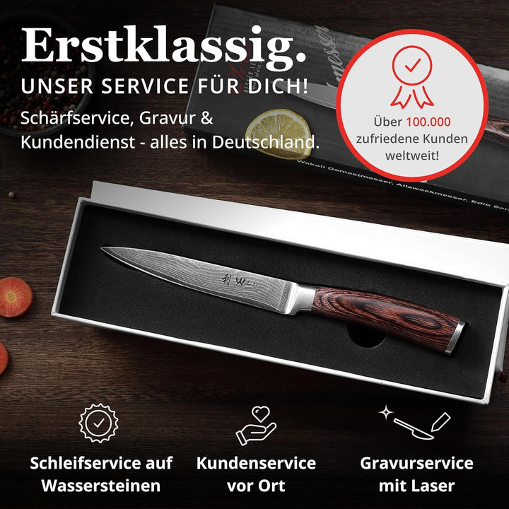 Wakoli EDIB Damastmesser Allzweckmesser 12,50cm Klinge extrem scharf aus 67 Lagen I Damast Küchenmes