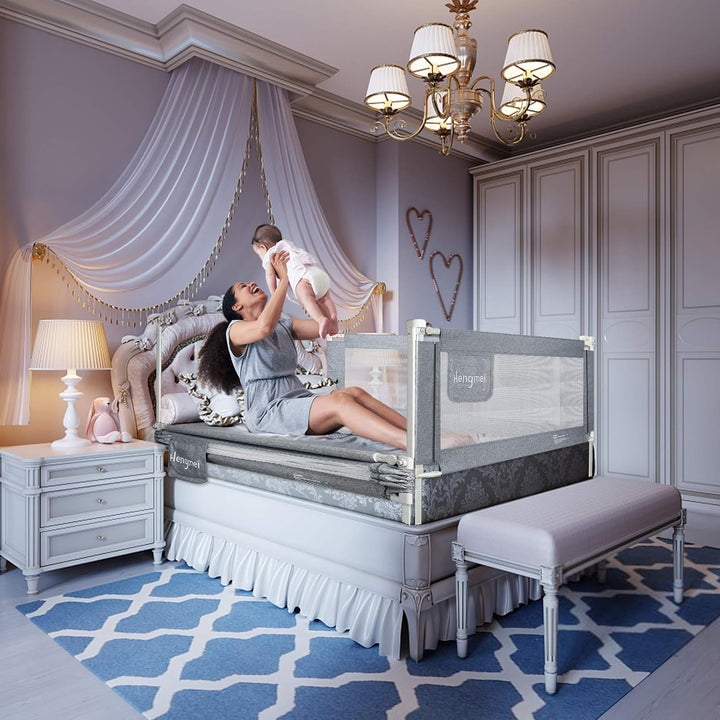 JOIEYOU Bettgitter Rausfallschutz Bett Höhenverstellbar 180cm Bettschutzgitter mit Schnallendesign f