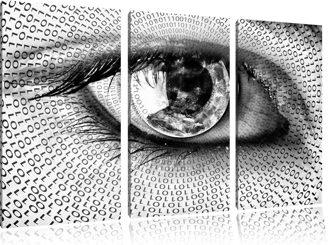 Pixxprint Auge mit binärischen Code als Leinwandbild/Grösse: 3 Teilig (120x80) cm/Wandbild/Kunstdruc
