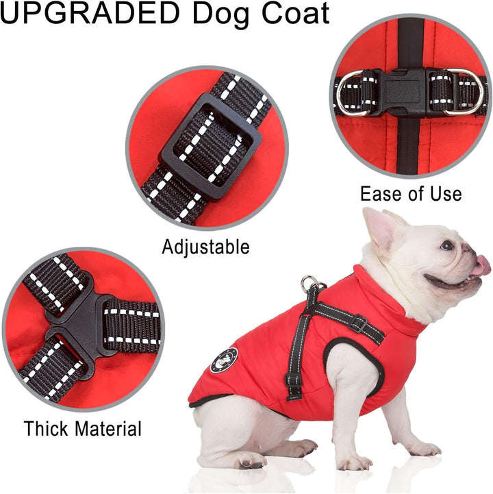 LUOWAN Hundemantel für kleine Hunde, Hundemantel mit Geschirr, Reflektierende Outdoor-Hundeweste, Wi