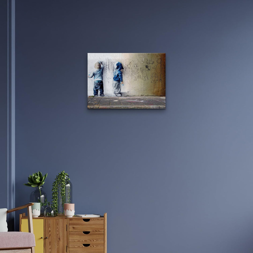 Giallobus - Gemälde - Banksy - - Standardleinwand - 70x50-12 - Graffiti-Kinder - Bereit zum Aufhänge