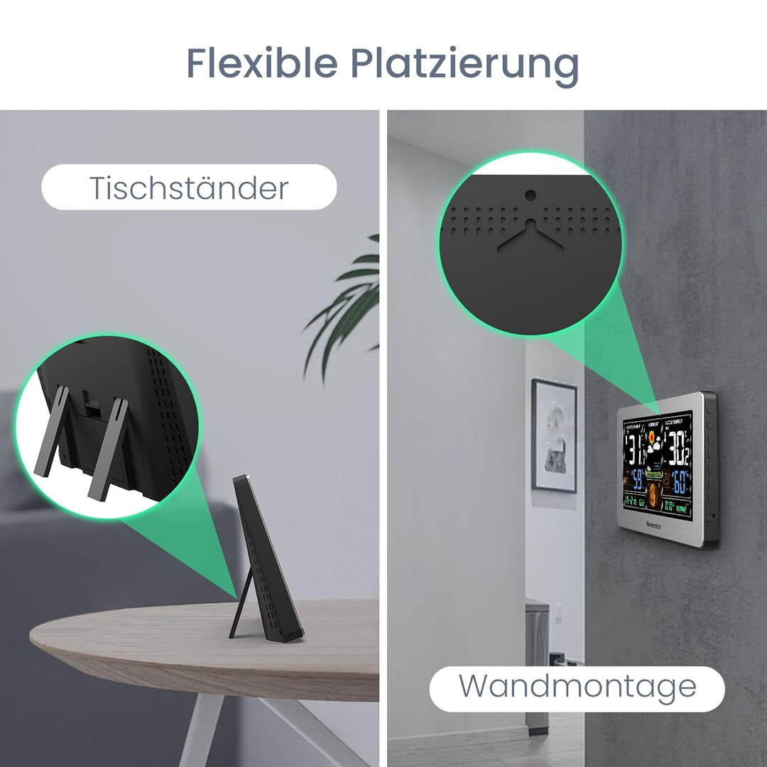 Newentor Wetterstation Funk mit Aussensensor - Funkwetterstation mit Wettervorhersage, Temperaturwar