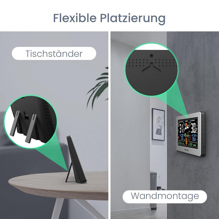 Newentor Wetterstation Funk mit Aussensensor - Funkwetterstation mit Wettervorhersage, Temperaturwar