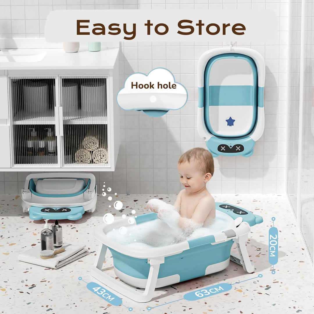 COOSEYA Baby Badewanne für 0-18 Monate, Faltbare Babybadewanne mit Weichem Polster und Temperaturemp