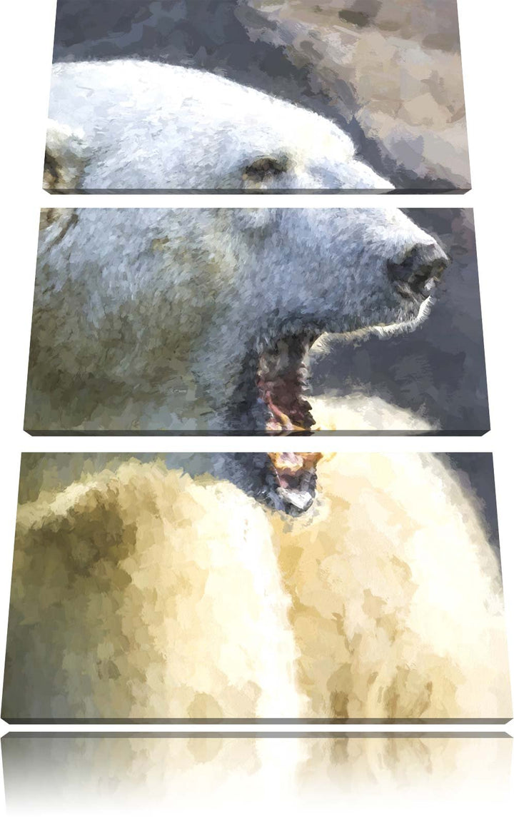 brüllender Eisbär Spezial 3-Teiler Leinwandbild 120x80 Bild auf Leinwand, XXL riesige Bilder fertig