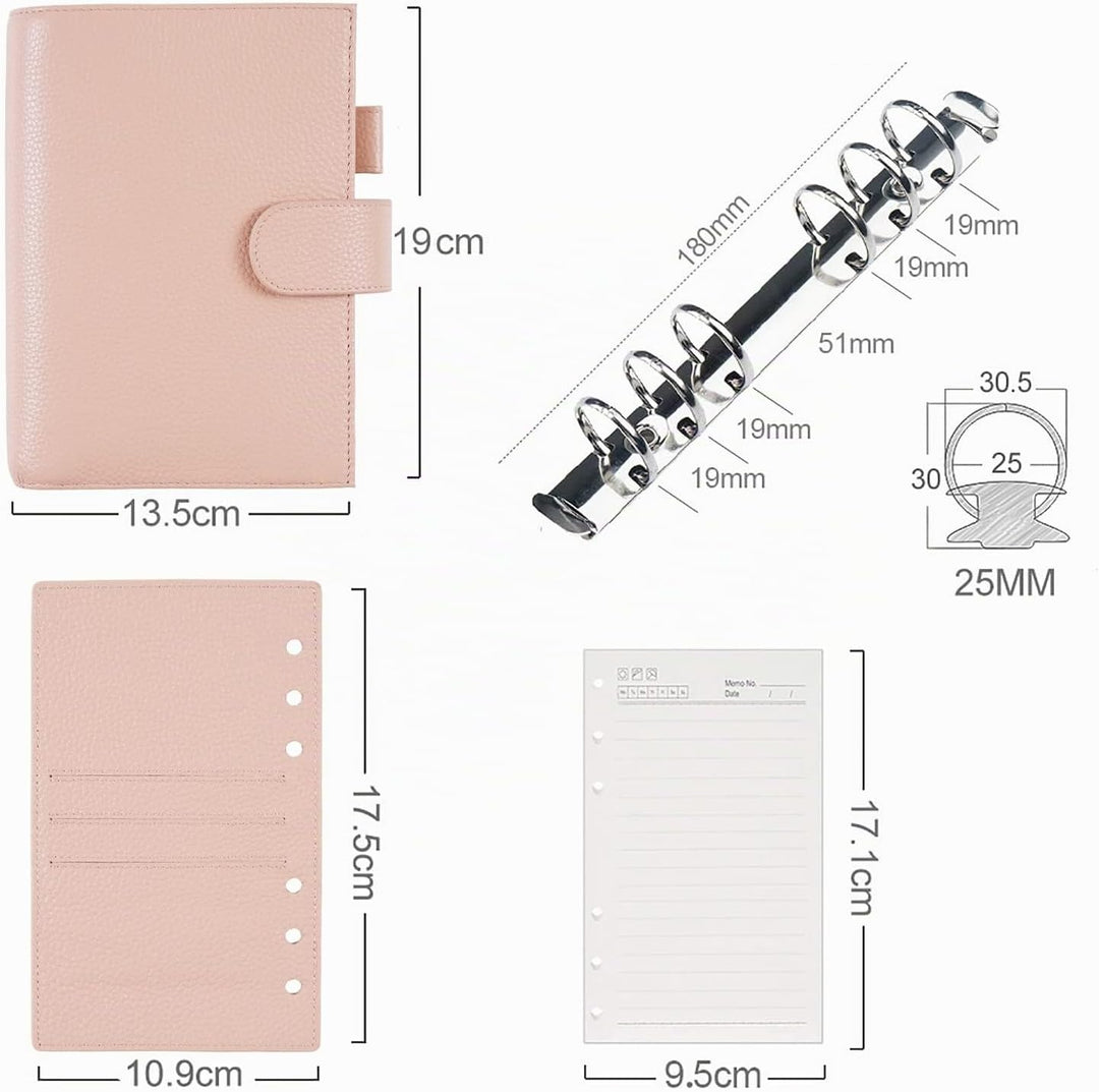 Moterm Personal Regular Ringe Planer - Echtes Leder Binder Organizer (25mm Ring, Kiesel-Staubrose),