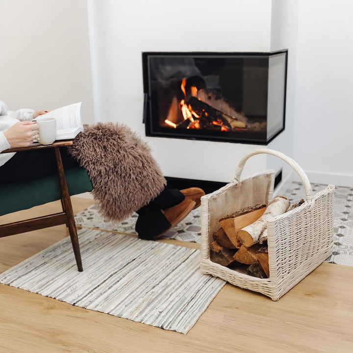 Creative Home Gross Kaminkorb Weiss Holzkorb Kaminholzkorb Rattan | 50 x 34 x 50 cm | Aufbewahrung R
