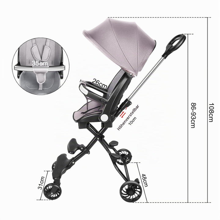 OHMG Kinderwagen,Reisebuggy, leicht und kompakt, Handgepäckgrösse, faltbarer Reise-Kinderwagen mit L